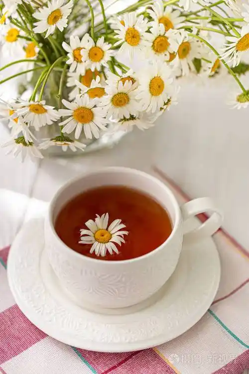 一杯茶饼干和雏菊的静物