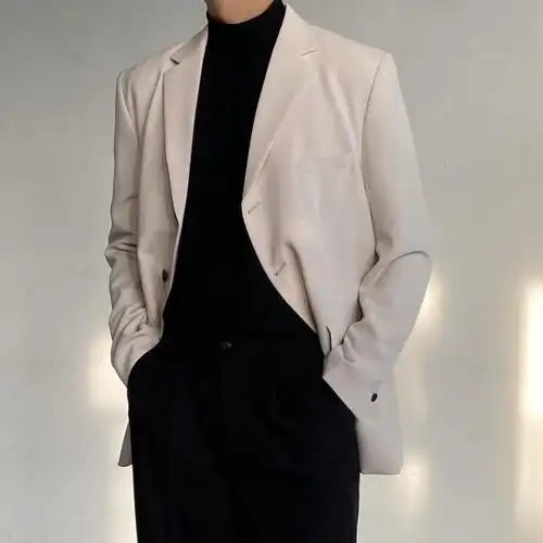 西装定制 男 高端_韩版秋冬西装背开叉潮流宽松西服流行男网红外套