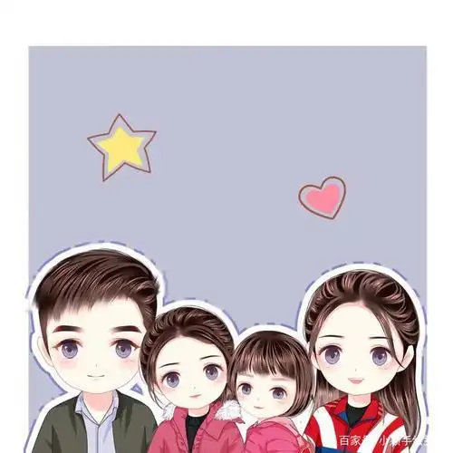 全家头像一家四口两女儿手绘 - 歪脖子卡通头像!