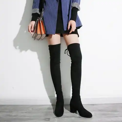 2017新款冬季加绒过膝长靴女瘦腿高筒靴女靴粗跟高跟长筒靴过膝靴