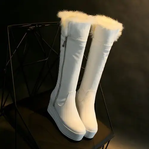 过膝长靴防水台高跟_粗跟防水台过膝长靴_靴子女秋长靴 防水台_ 兔毛