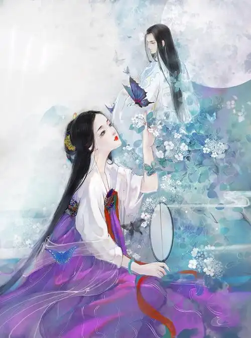 古风美人,古风美男,古风水彩插画,杂志封面(古风情侣) 绘师:棉花圃