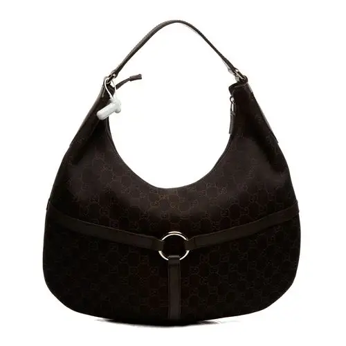 gucci(古驰)深棕色月牙形帆布女士单肩包