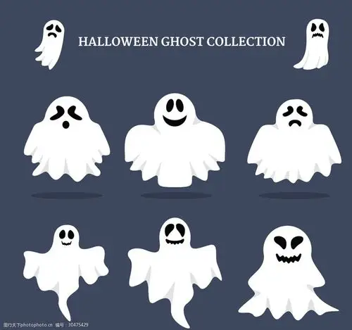 8款白色万圣节鬼魂矢量素材