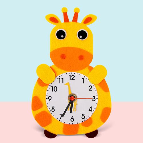 不织布卡通时钟玩具儿童diy手工钟表制作 布艺卡通时钟-长颈鹿款