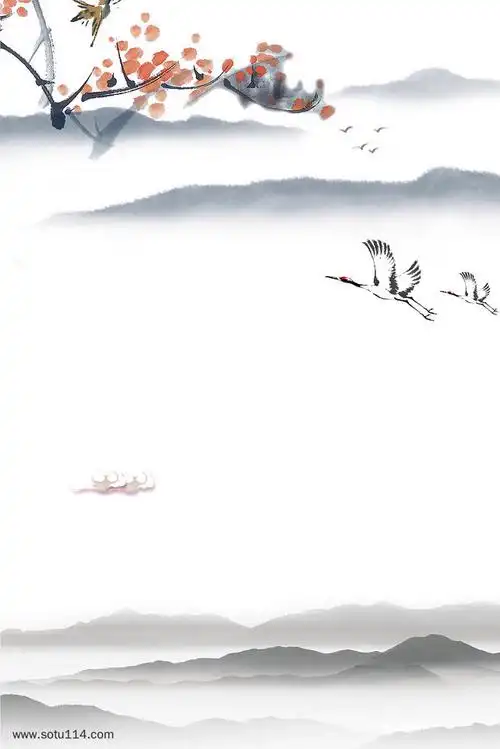 古风女装远山飞鸟传统水墨画风格海报背景