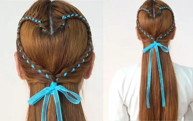 很淑女的爱心编发 四股辫彩带扎发造型_哔哩哔哩 (゜-゜)つロ 干杯