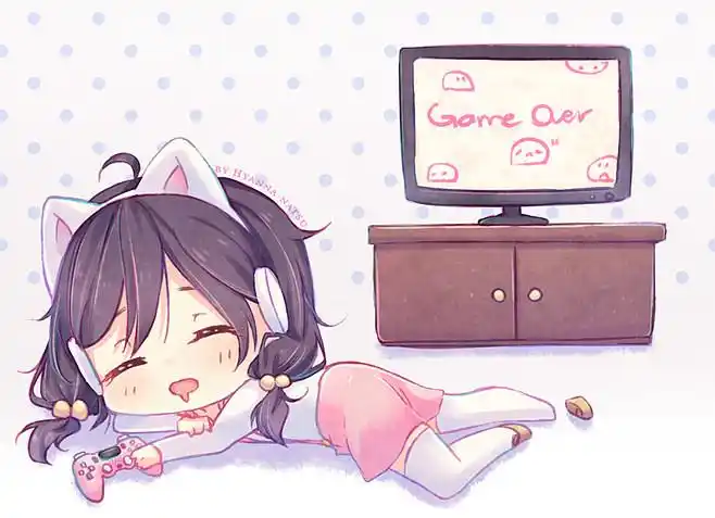 现代q版人物素材猫耳少女躺着睡觉