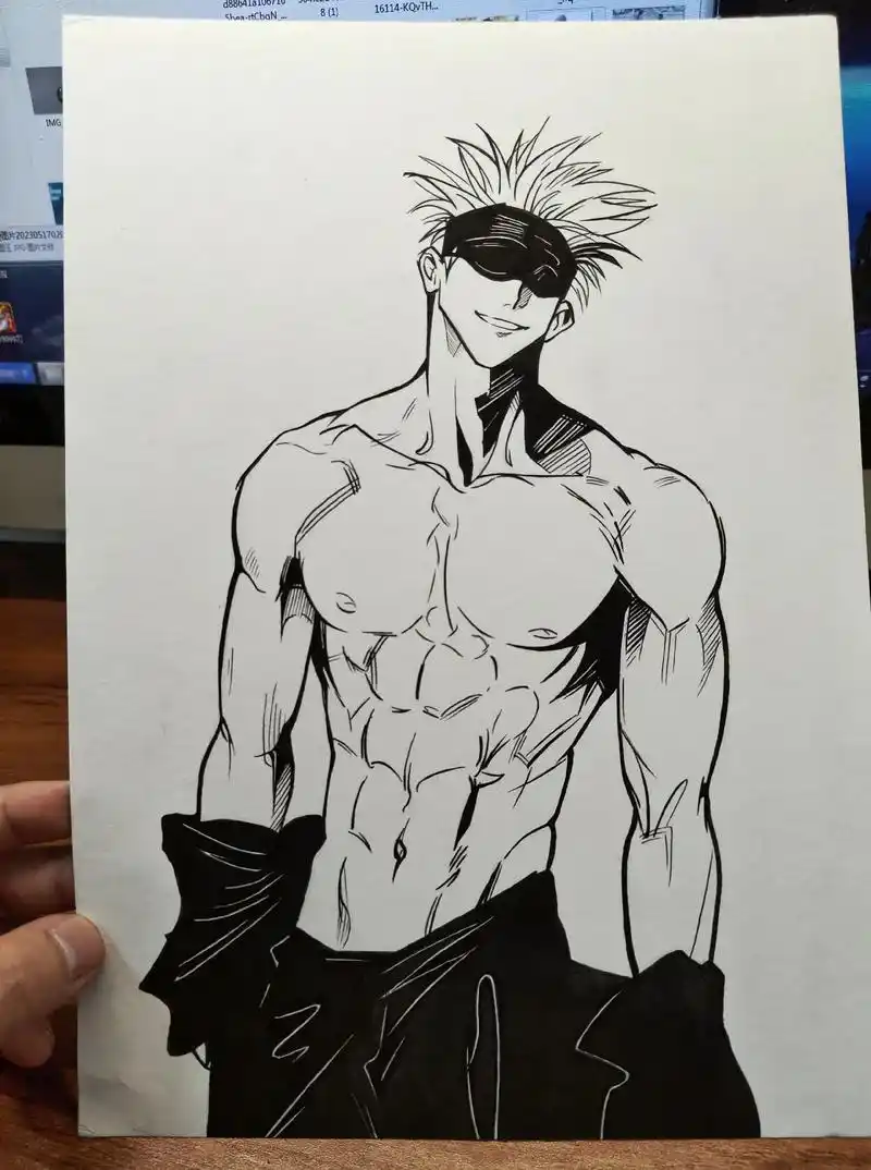 男生腹肌漫画线稿 - 抖音