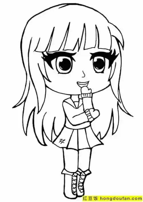 趣可爱的长发动漫卡通女生涂色图片免费下载-红豆饭小学生简笔画大全