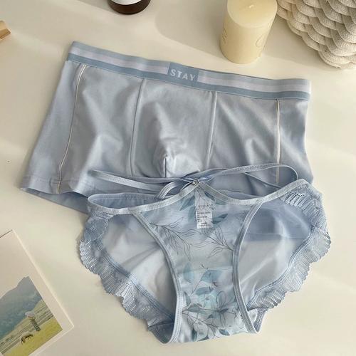 情侣内裤新款国风印花网纱蕾丝镂空性感低腰女三角裤棉质平角裤男