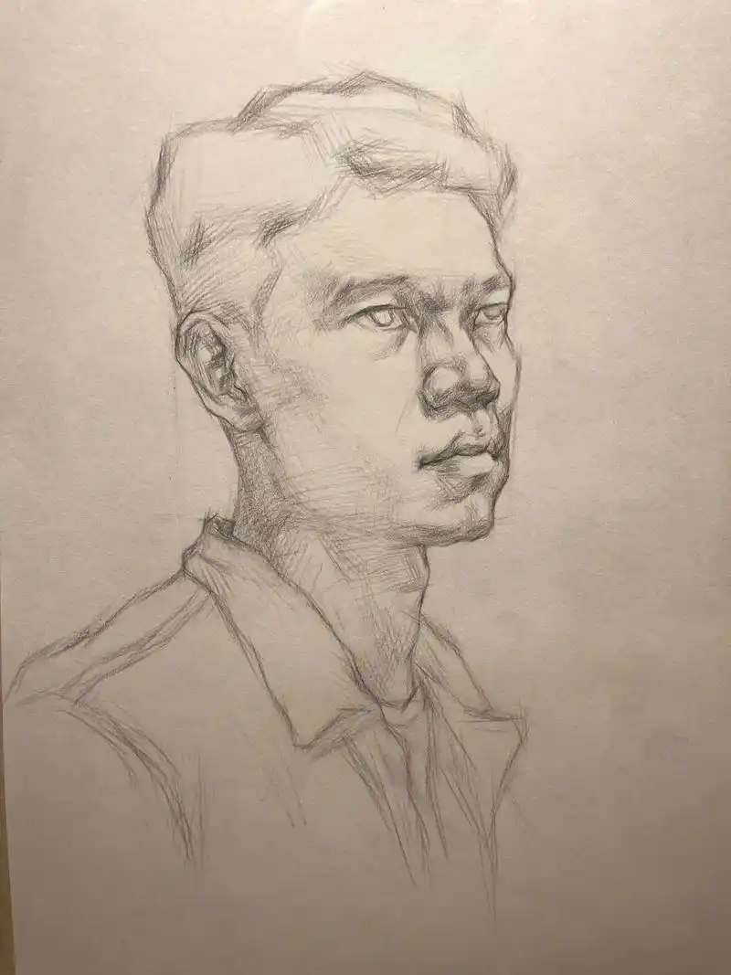 男青年素描肖像.分享我的一下步骤.#素描头像 #美术艺考 # - 抖音