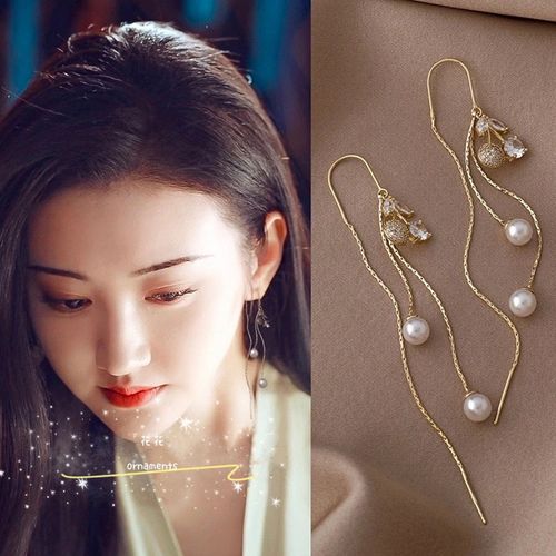 2021司藤景甜同款樱桃耳线珍珠水晶长款气质流苏耳坠显脸瘦耳环女