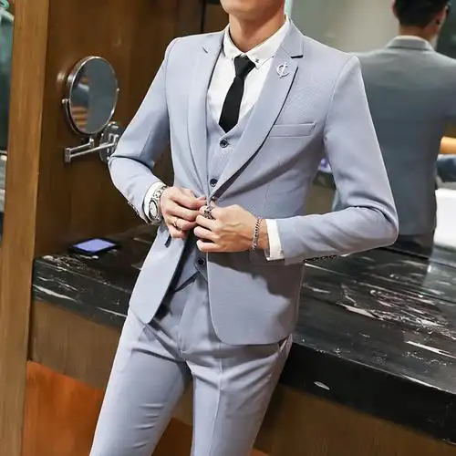 帅气_男士休闲西服套装青少年英伦帅气两件套高中生成人礼服男生西装