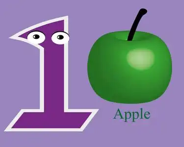 学习数字和水果, 幼儿园的工作表照片