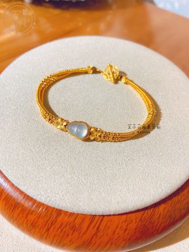 王小仙999足金 手工古法金 天然a货翡翠高冰冰种葫芦双层黄金手链