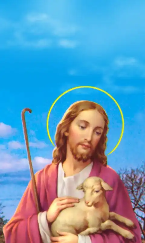 耶稣基督抱着小羊羔图像手机壁纸