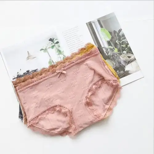 透气超美美的睫毛蕾丝中腰棉质内裤三角裤系女平角裤