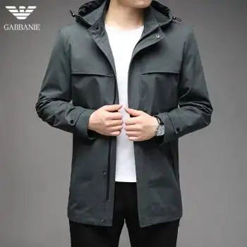 阿玛尼(armani collezioni)连帽夹克男中长款外套上衣春秋季商务休闲