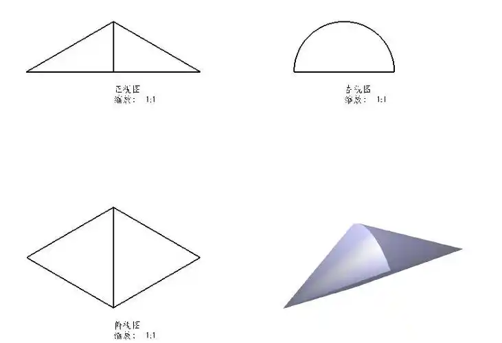 左边是半圆锥,右边也是半圆锥,左右对称.