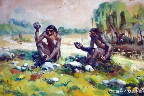 原始人正在使用工具