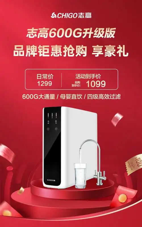 plus会员:chigo 志高 cg-ro-600g-s600 反渗透净水器 600g 699元包邮