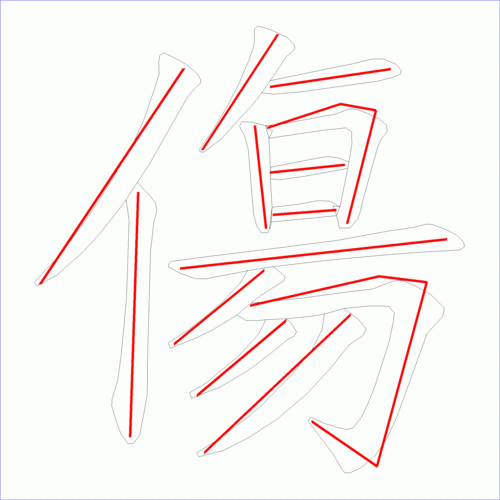 国字: 伤的笔顺 (13画)