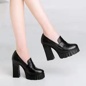 11厘米超高跟欧美头层牛皮防水台2022秋冬季新款粗跟百搭女士单鞋