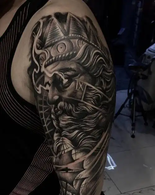 波塞冬纹身图片_手臂欧美写实纹身图案