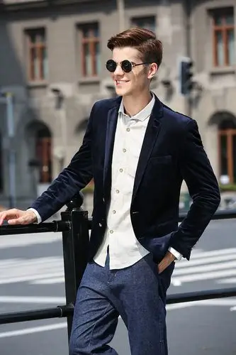 意大利a家 高端金丝绒西服男 欧美小西装修身外贸男装礼盒装