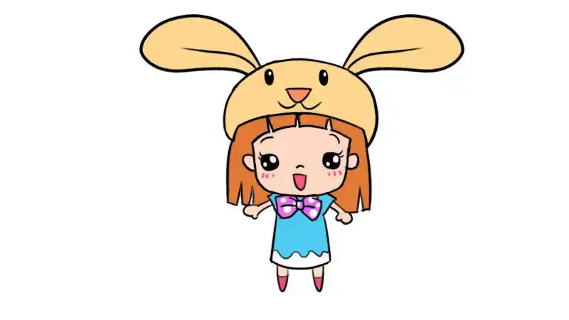 带兔子头套的小女孩简笔画