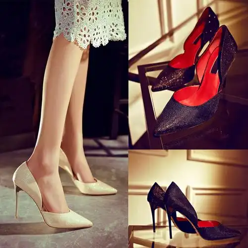 2015春夏新款女鞋欧美尖头纯色高跟鞋细跟单鞋真皮女鞋一件代发