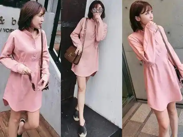 今年流行的豆沙色连衣裙很火,搭配对了真的美爆了!_裙摆_黑色_小黑