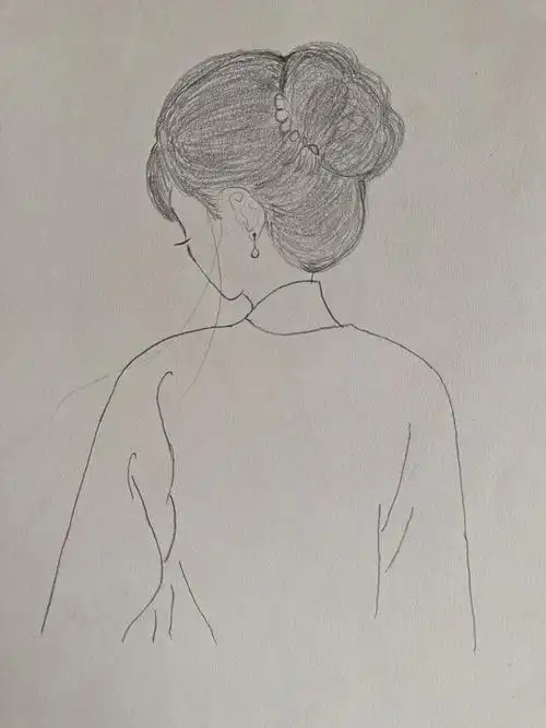 简笔画|复古女孩背影图7815