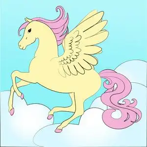 翅膀飞翔在天空中,与马色为着色书童话插图一架飞机在天空中天使与角