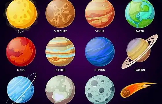 12款太阳系九大行星和月球流星天文科普图片免抠素材