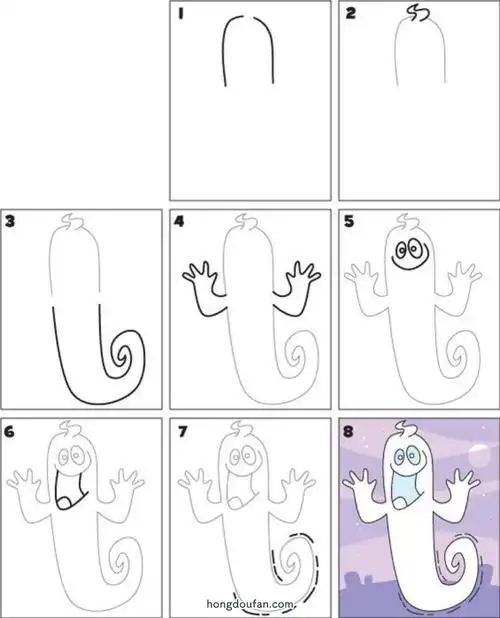 一步一步学习画一只搞怪的小鬼魂小鬼魂儿童简笔画大全
