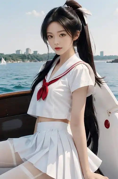 身穿白色海军jk套装的女子小姐姐身材完美,造型让人心动