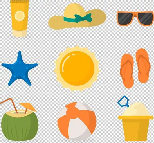 各种夏天沙滩元素免抠png透明图层素材