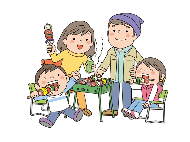 卡通家庭聚会烧烤