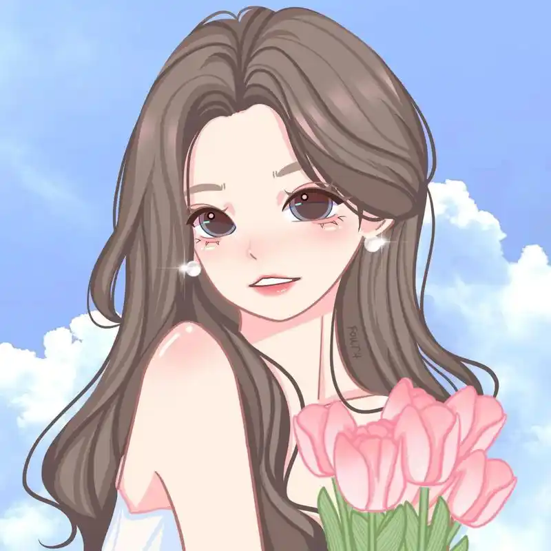 卡通头像|郁金香女孩～蓝头发粉头发也好米 之前画的线稿啦 9315