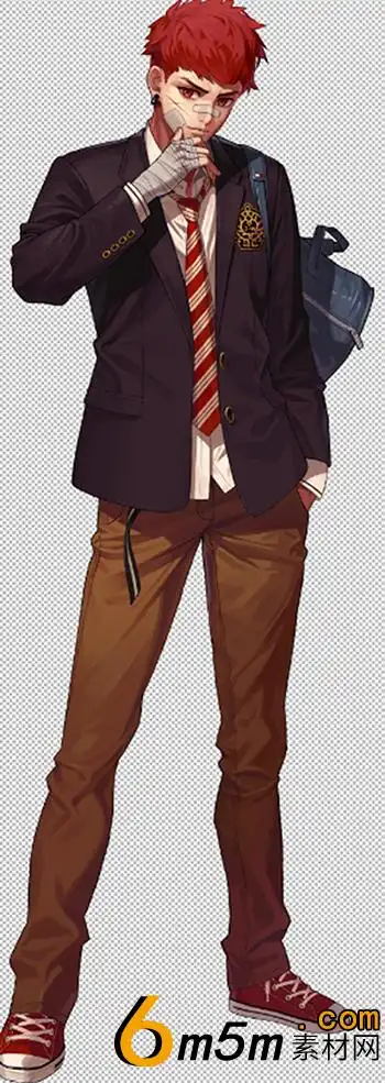 日系风格的痞帅男学生漫画角色png立绘