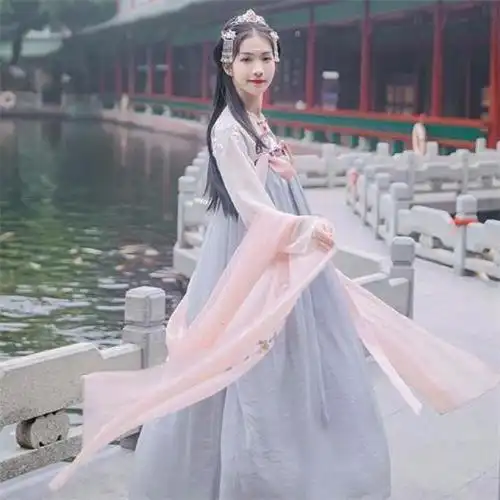 女装襦裙仙女裙中国风学生锦鲤汉服袄裙女魏晋中国风齐胸襦裙广袖古装