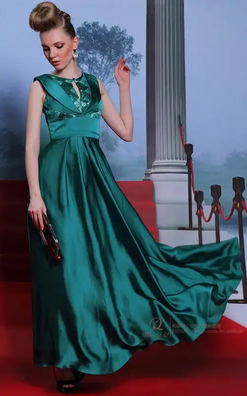 多丽琦2014新款优雅晚礼服欧美大码女士小礼服绸缎礼服长裙 30972图片