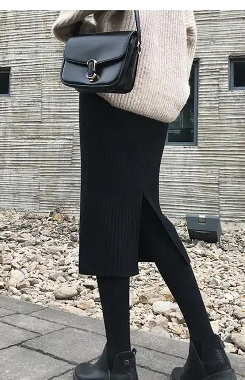 设计感针织开叉羊绒半身裙2020秋冬季新款韩版时尚包臀百搭显瘦一步裙