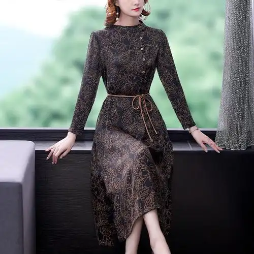 怀玉衣香轻奢服饰gj631d高档贵妇连衣裙秋季女装气质中长款裙子