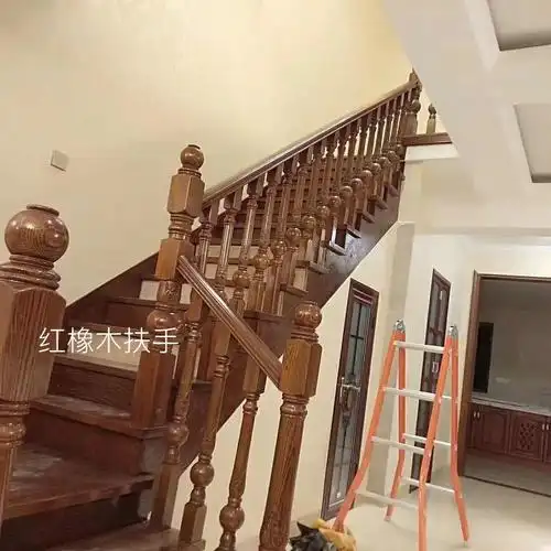 红橡原木开放漆楼梯踏步板扶手质感超棒
