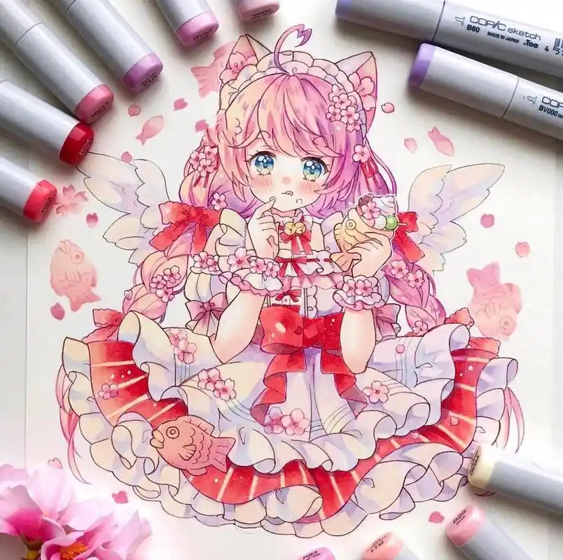 马克笔人物手绘 | 少女心漫画女孩