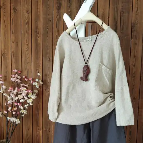 棉麻原创粗麻布衣民族风上衣恤女半袖宽松大码t恤