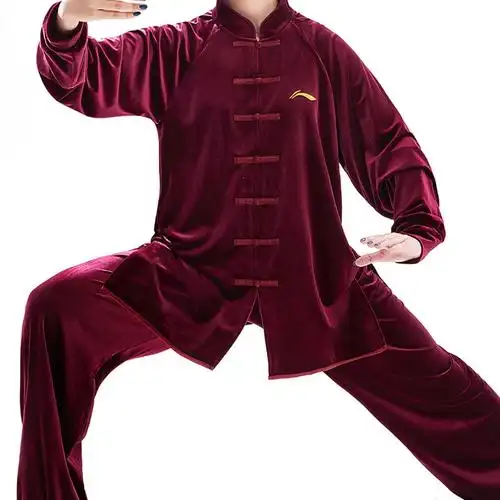 李宁太极服男冬季加厚加绒太极拳练功服女太极服装男秋冬